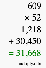 How to calculate 609 times 52 using long multiplication