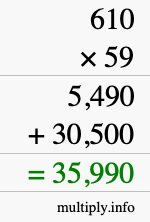How to calculate 610 times 59 using long multiplication