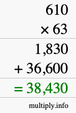 How to calculate 610 times 63 using long multiplication