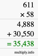 How to calculate 611 times 58 using long multiplication