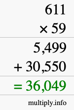 How to calculate 611 times 59 using long multiplication