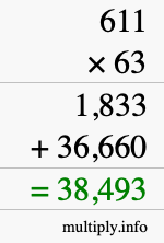 How to calculate 611 times 63 using long multiplication