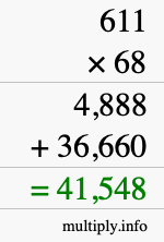 How to calculate 611 times 68 using long multiplication