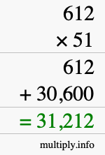 How to calculate 612 times 51 using long multiplication