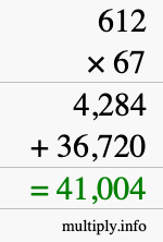 How to calculate 612 times 67 using long multiplication