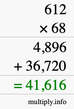 How to calculate 612 times 68 using long multiplication
