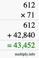 How to calculate 612 times 71 using long multiplication
