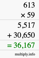 How to calculate 613 times 59 using long multiplication