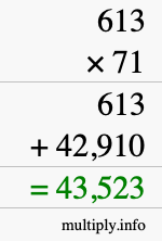 How to calculate 613 times 71 using long multiplication