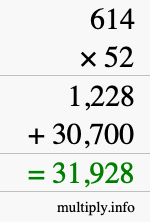 How to calculate 614 times 52 using long multiplication How to calculate 614 times 52 using long multiplication