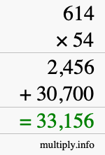 How to calculate 614 times 54 using long multiplication