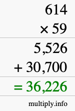 How to calculate 614 times 59 using long multiplication