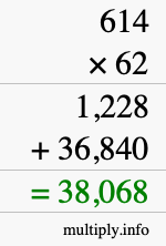 How to calculate 614 times 62 using long multiplication