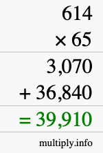 How to calculate 614 times 65 using long multiplication