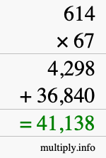 How to calculate 614 times 67 using long multiplication