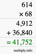 How to calculate 614 times 68 using long multiplication