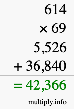 How to calculate 614 times 69 using long multiplication