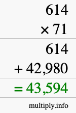 How to calculate 614 times 71 using long multiplication