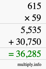 How to calculate 615 times 59 using long multiplication