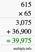 How to calculate 615 times 65 using long multiplication