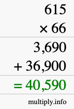 How to calculate 615 times 66 using long multiplication