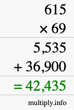 How to calculate 615 times 69 using long multiplication