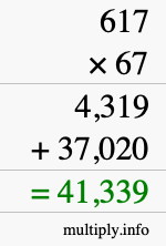 How to calculate 617 times 67 using long multiplication