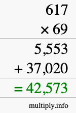 How to calculate 617 times 69 using long multiplication