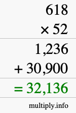 How to calculate 618 times 52 using long multiplication