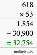 How to calculate 618 times 53 using long multiplication