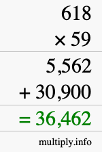 How to calculate 618 times 59 using long multiplication