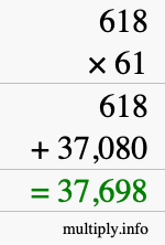 How to calculate 618 times 61 using long multiplication
