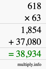 How to calculate 618 times 63 using long multiplication