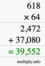 How to calculate 618 times 64 using long multiplication