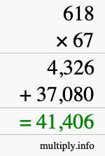 How to calculate 618 times 67 using long multiplication