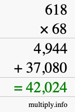 How to calculate 618 times 68 using long multiplication