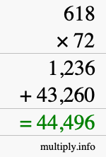 How to calculate 618 times 72 using long multiplication