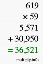 How to calculate 619 times 59 using long multiplication