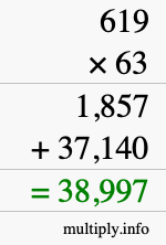 How to calculate 619 times 63 using long multiplication