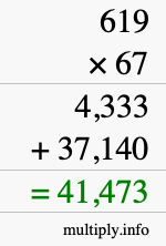 How to calculate 619 times 67 using long multiplication