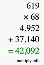 How to calculate 619 times 68 using long multiplication