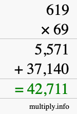 How to calculate 619 times 69 using long multiplication