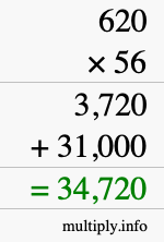 How to calculate 620 times 56 using long multiplication