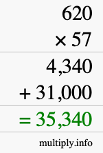 How to calculate 620 times 57 using long multiplication How to calculate 620 times 57 using long multiplication