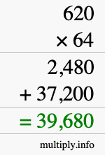 How to calculate 620 times 64 using long multiplication