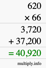 How to calculate 620 times 66 using long multiplication