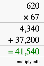 How to calculate 620 times 67 using long multiplication