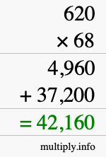 How to calculate 620 times 68 using long multiplication