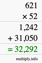 How to calculate 621 times 52 using long multiplication How to calculate 621 times 52 using long multiplication