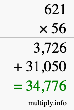 How to calculate 621 times 56 using long multiplication